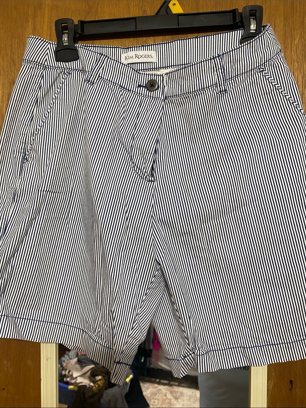 Kim Rogers Navy & White Pinstripe Chino Shorts